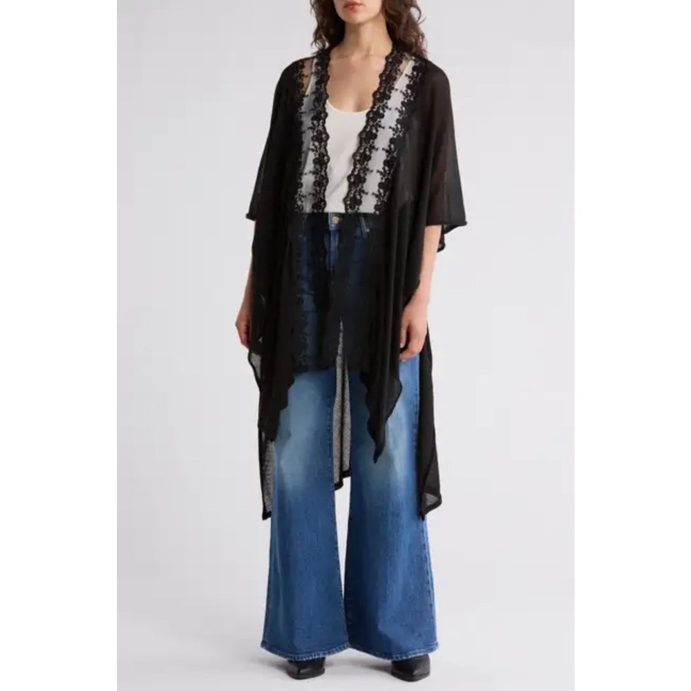Vince Camuto | Lace Trim Duster Black One Size Boho Layering Cover NWT